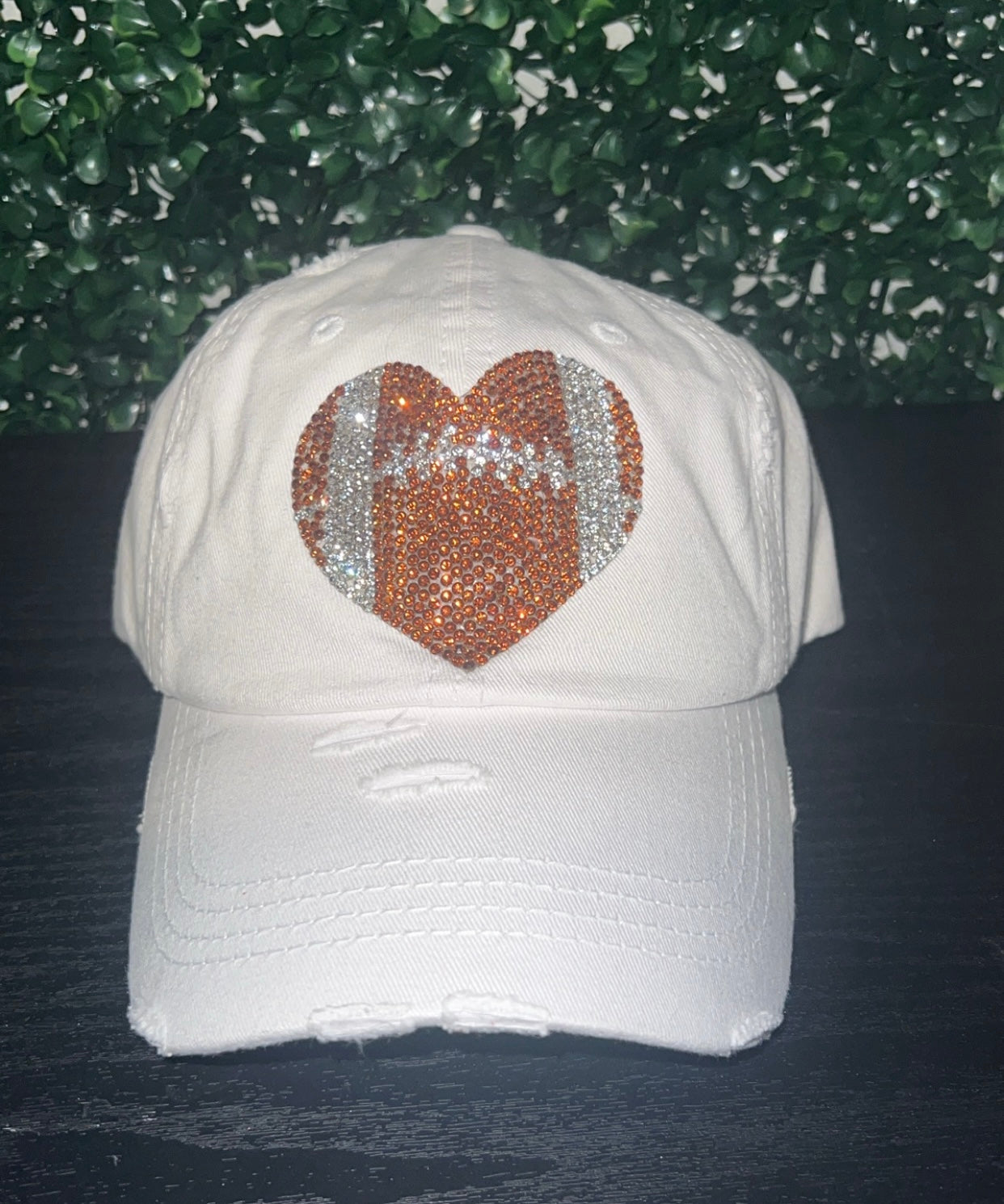 White vintage bling football cap!